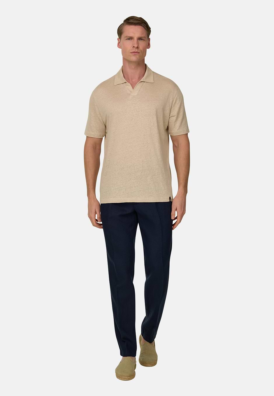 Poloshirt Aus Stretch-Leinen-Jersey, Sand, hi-res