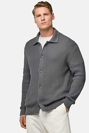 100% Organic Cotton Knitted Cardigan, Charcoal, hi-res