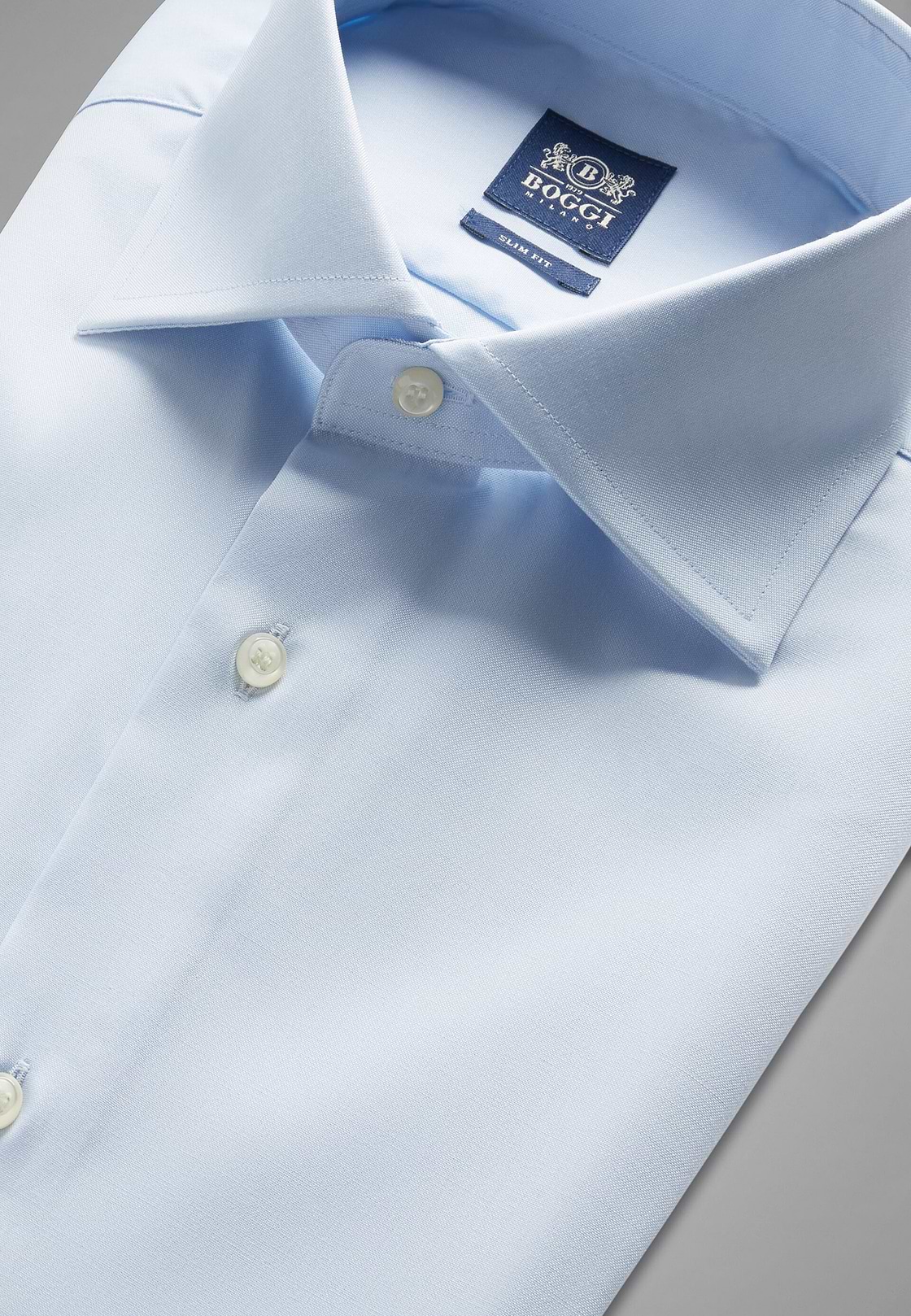 Camisa azul de algodón elastificado slim, , hi-res, 2
