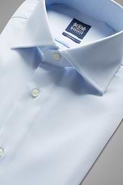 Camisa azul de algodón elastificado slim, , thumb, 2