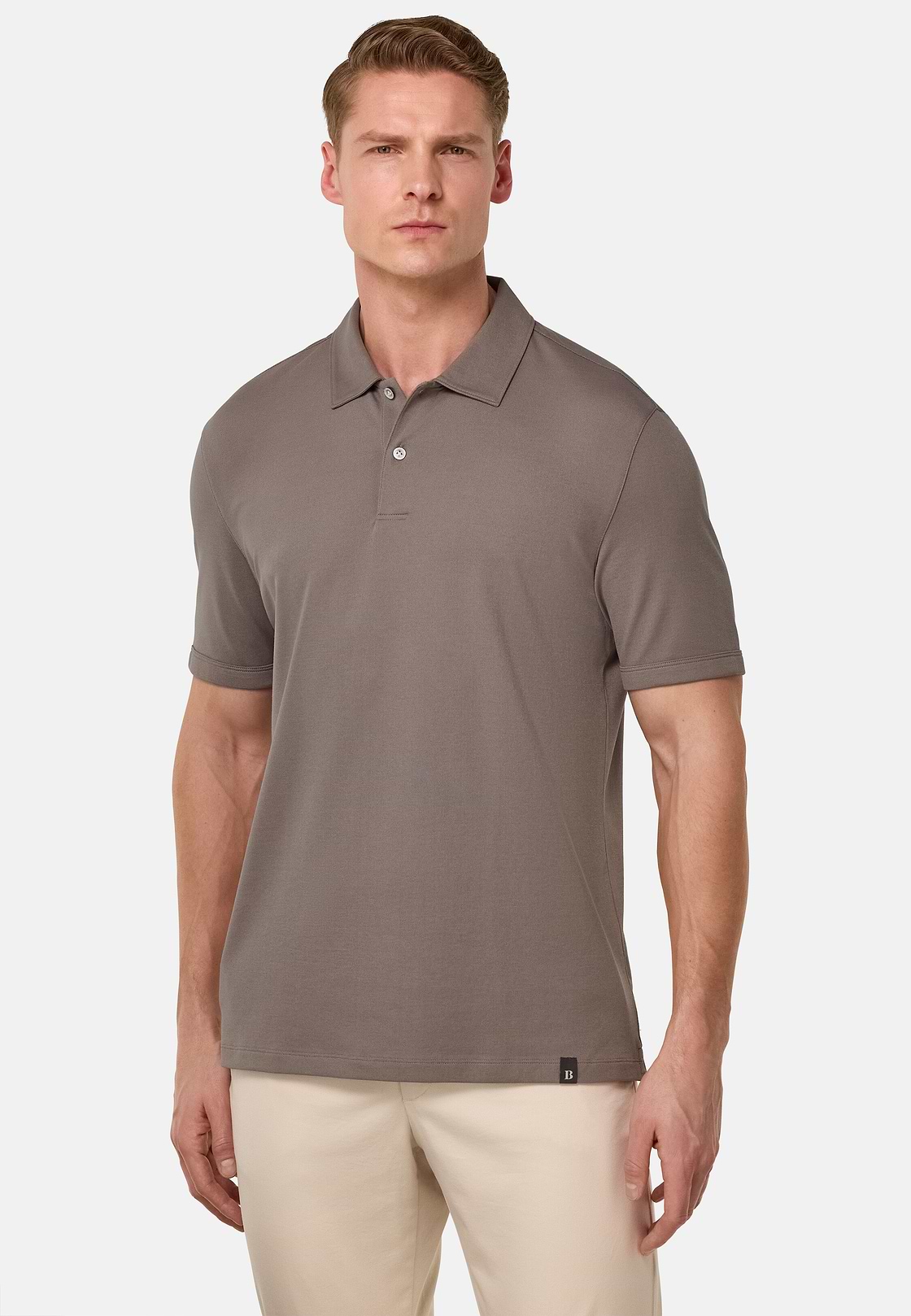 S.Cafè® High-Performance Piqué Polo Shirt, Taupe, hi-res