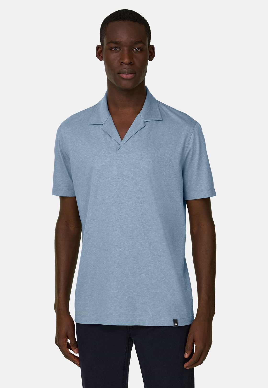 Polo In Misto Lino, Azzurro, hi-res, 1