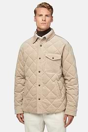 Padded Cotton Velvet Bomber Jacket, Beige, hi-res