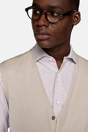 Gilet En Maille Sable En Laine Mérinos, Sable, hi-res