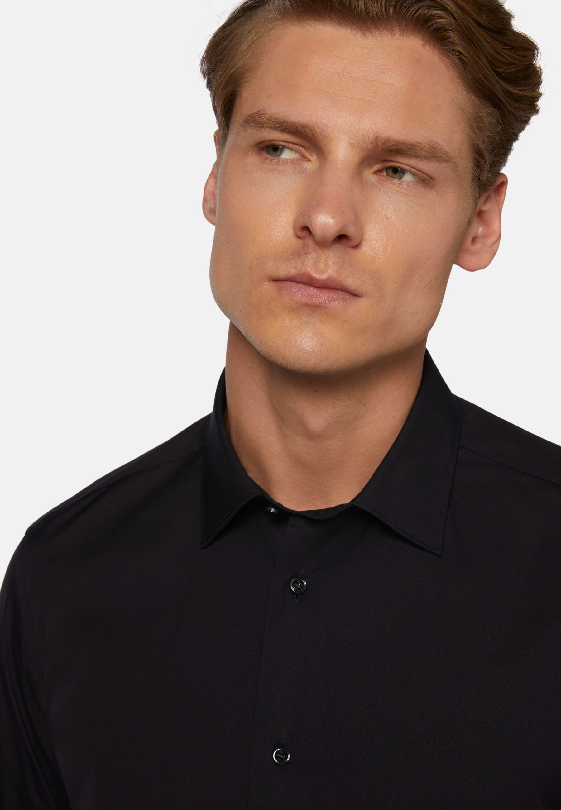 Slim Fit Navy Shirt in Stretch Cotton, Navy blue, hi-res