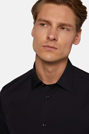 Slim Fit Navy Shirt in Stretch Cotton, Navy blue, hi-res