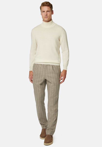 White Merino Wool Turtleneck Jumper, Sand, hi-res
