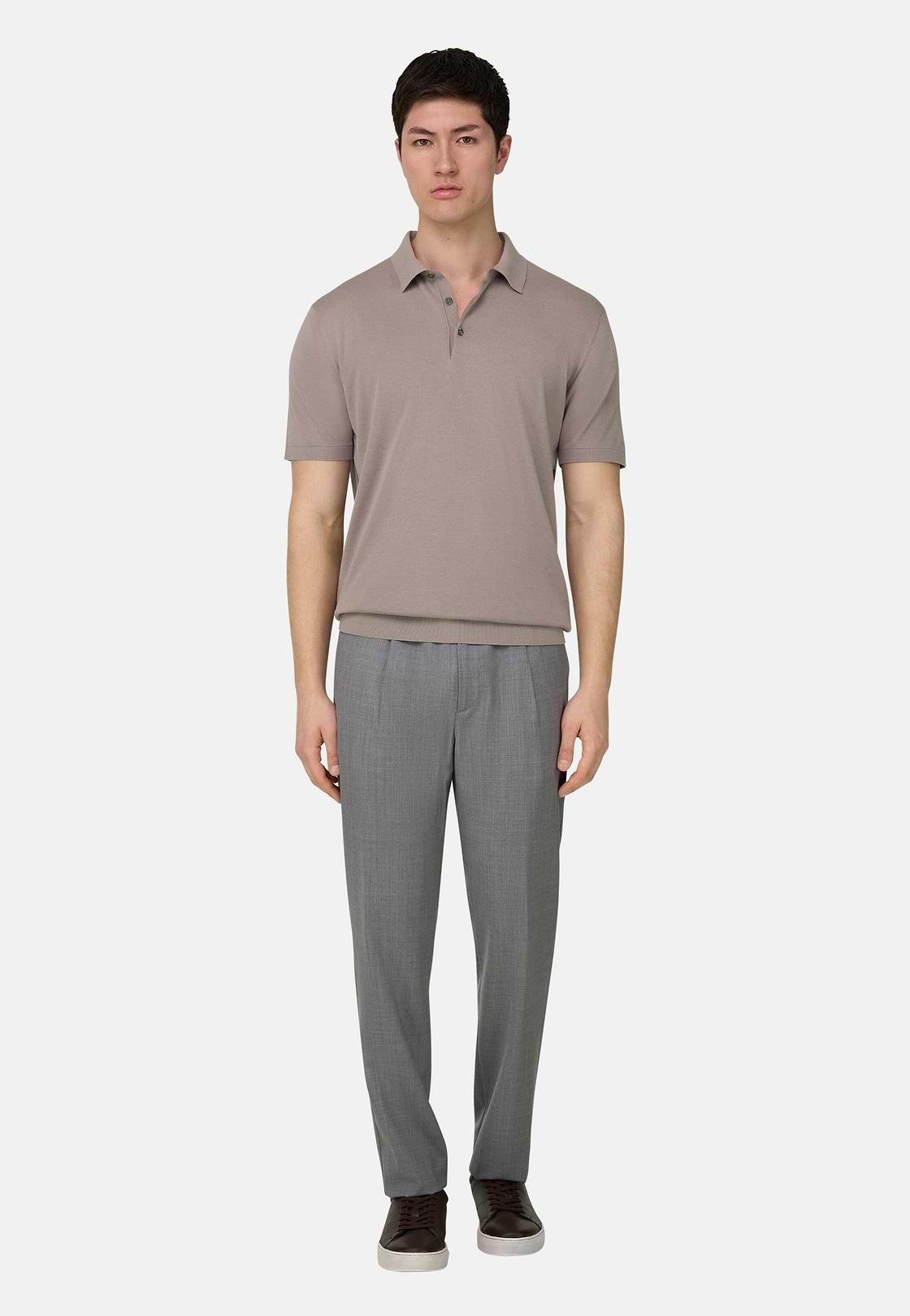 Polo In Cotone Crepe, Taupe, hi-res, 2