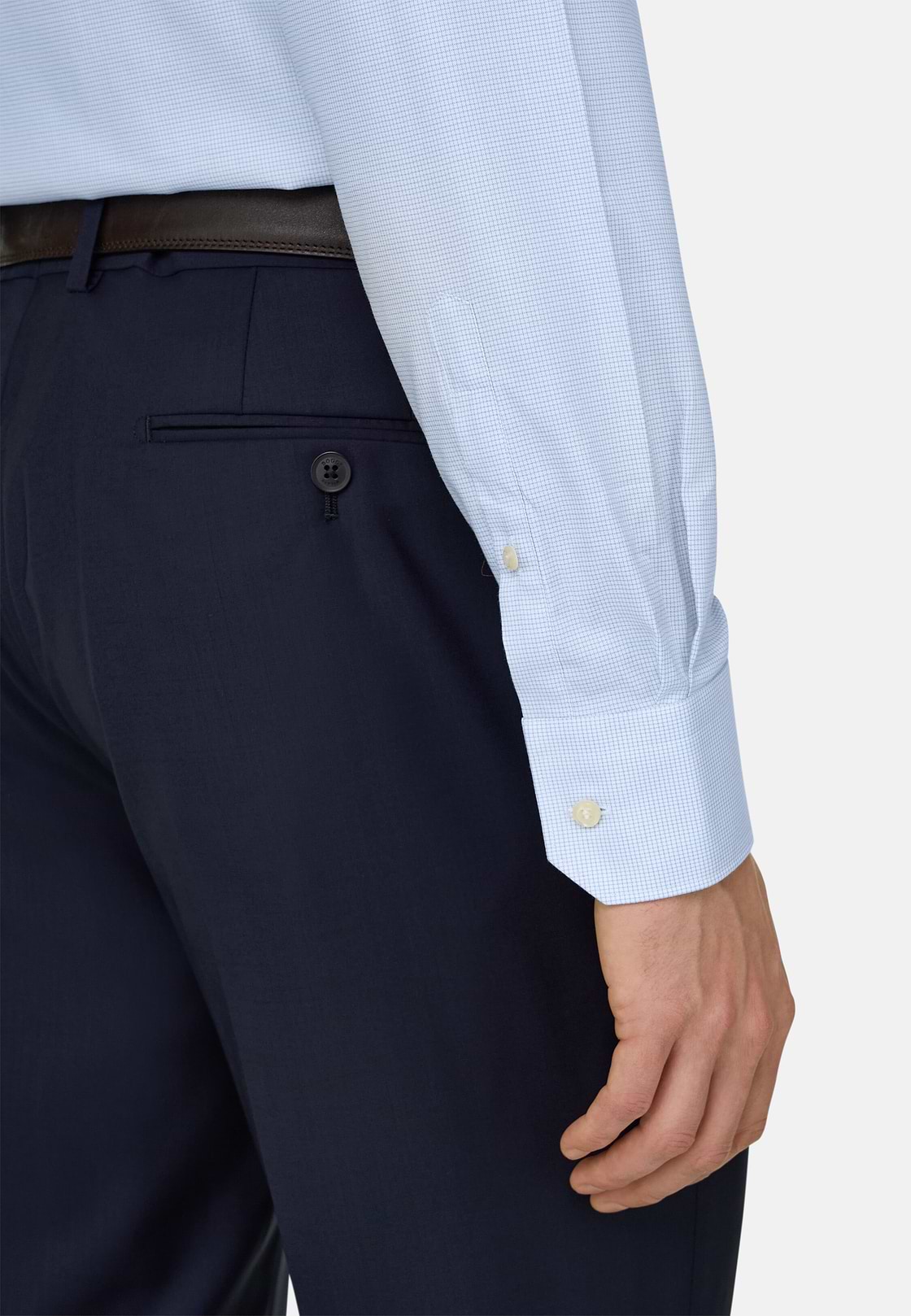Camicia A Quadretti Di Cotone Slim Fit, Azzurro, hi-res, 4