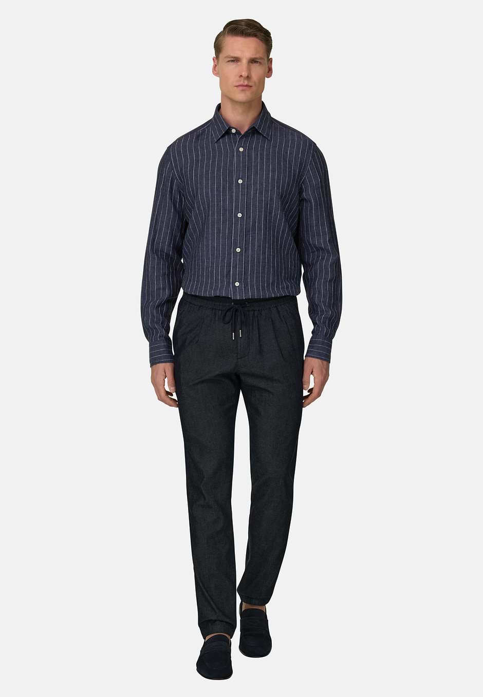 Camicia In Lino Regular Fit, Navy, hi-res