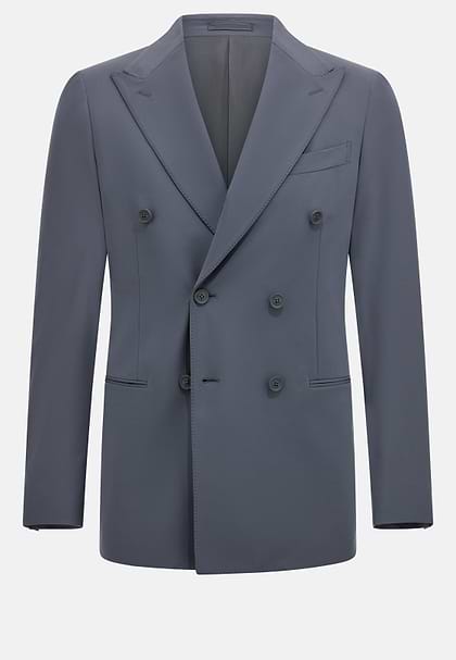 B Tech Double-Breasted Jacket in Stretch Nylon, Charcoal, hi-res