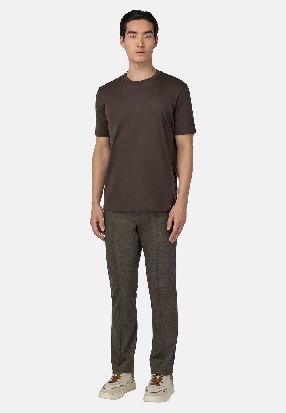 Cotton and Silk T-Shirt, Brown, hi-res