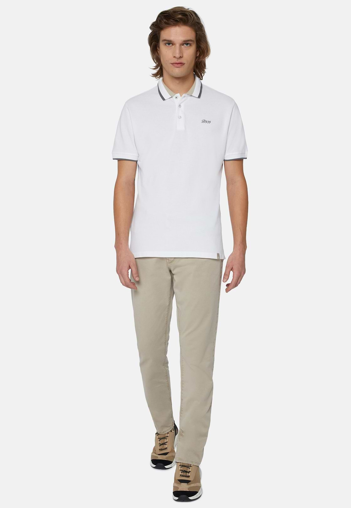 Organic Cotton Blend Piqué Polo Shirt, White, hi-res