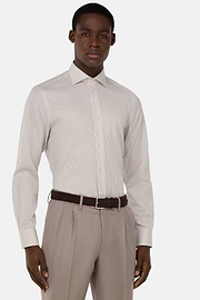 Striped Cotton Shirt Slim Fit, Taupe, hi-res