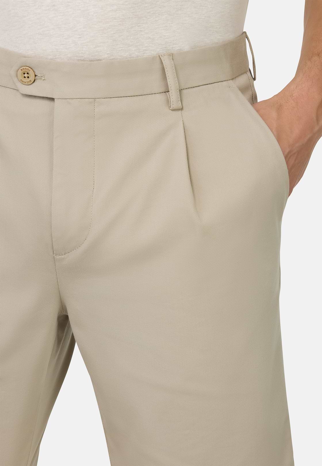 Stretch Cotton and Tencel Bermuda Shorts, Sand, hi-res