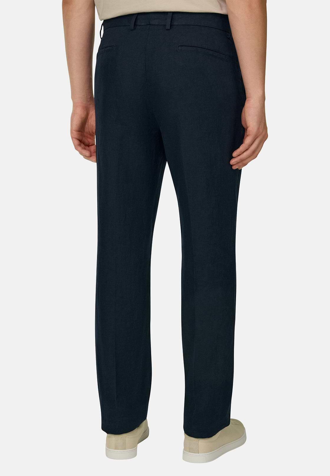 Solid Linen Pince Pants, Navy blue, hi-res, 3