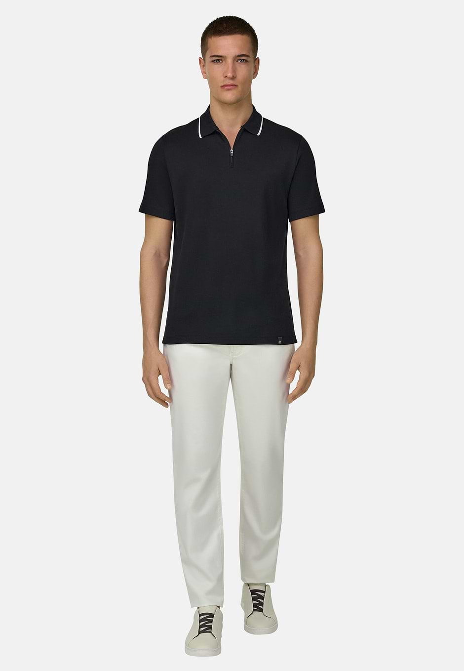 Polo Mezza Zip In Interlock, Nero, hi-res