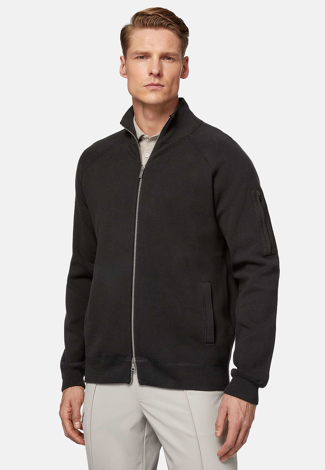 Charcoal Full Zip Sweatshirt in Technical Cotton, Charcoal, hi-res