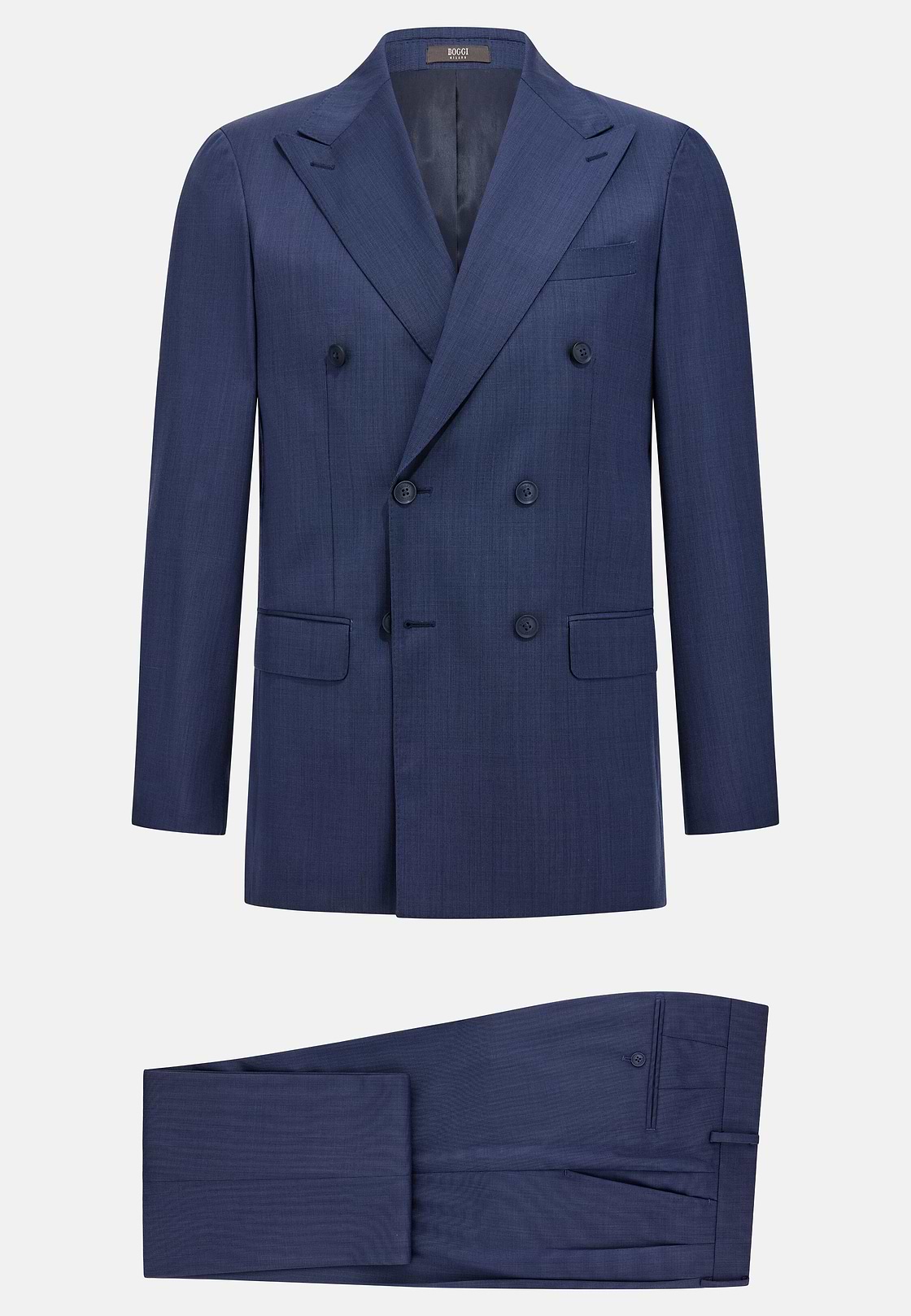 Micro Pattern Double-Breasted Suit in Pure Wool, Blue, hi-res