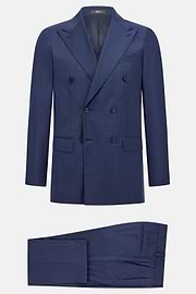 Micro Pattern Double-Breasted Suit in Pure Wool, Blue, hi-res