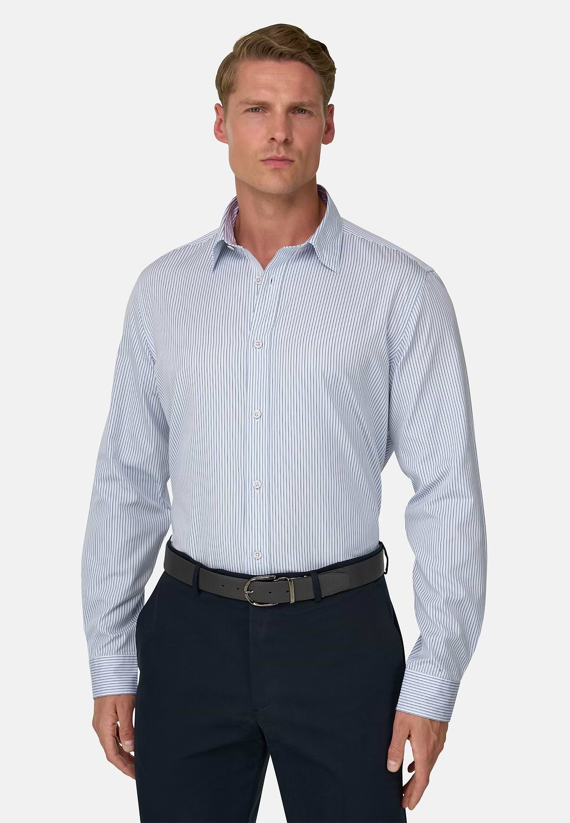 Shirt Striped Poplin Regular Fit, Light Blue, hi-res, 1