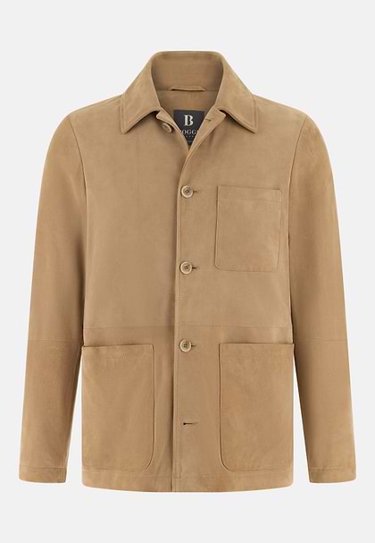 Giacca Camicia Work in Pelle, Beige, hi-res