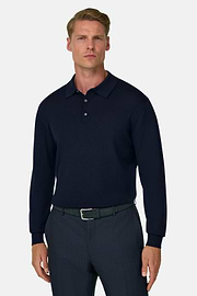 Gestricktes Polo aus Merino, Navy blau, thumb, 1