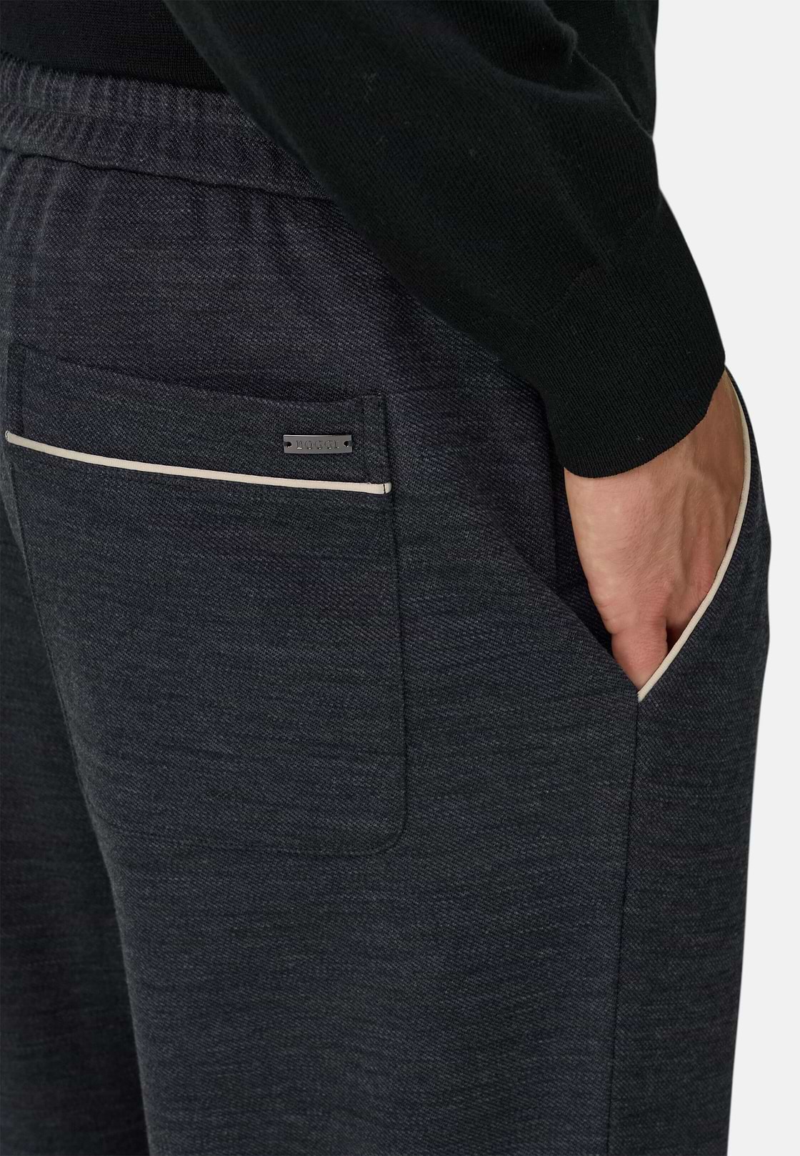 Jogginghose aus Mischgewebe WOOLTECH mit diagonalem Muster, Holzkohle, hi-res, 3