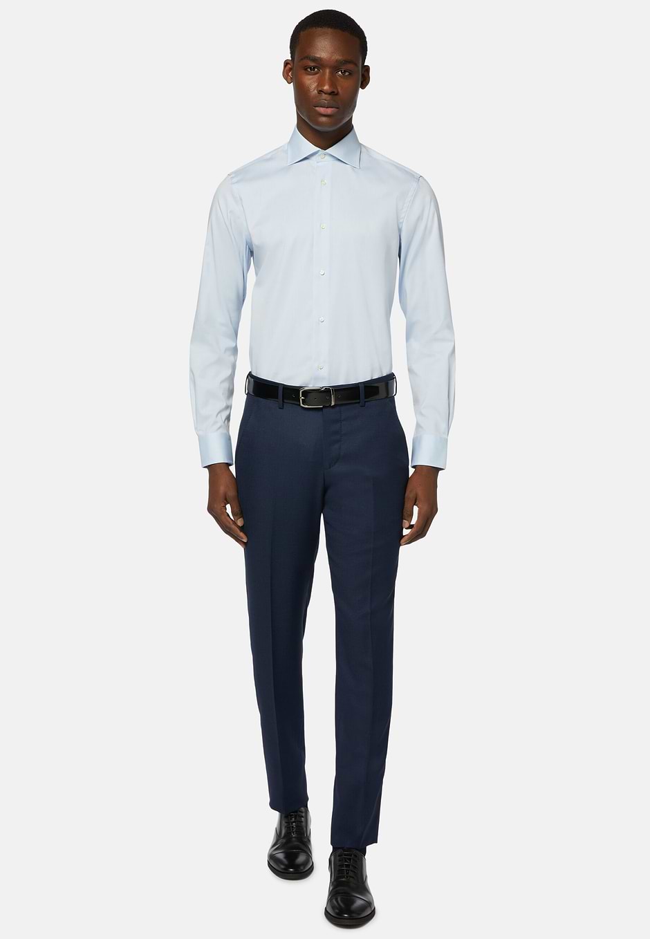 Blue Pin Point Cotton Slim Fit Shirt, Light blue, hi-res