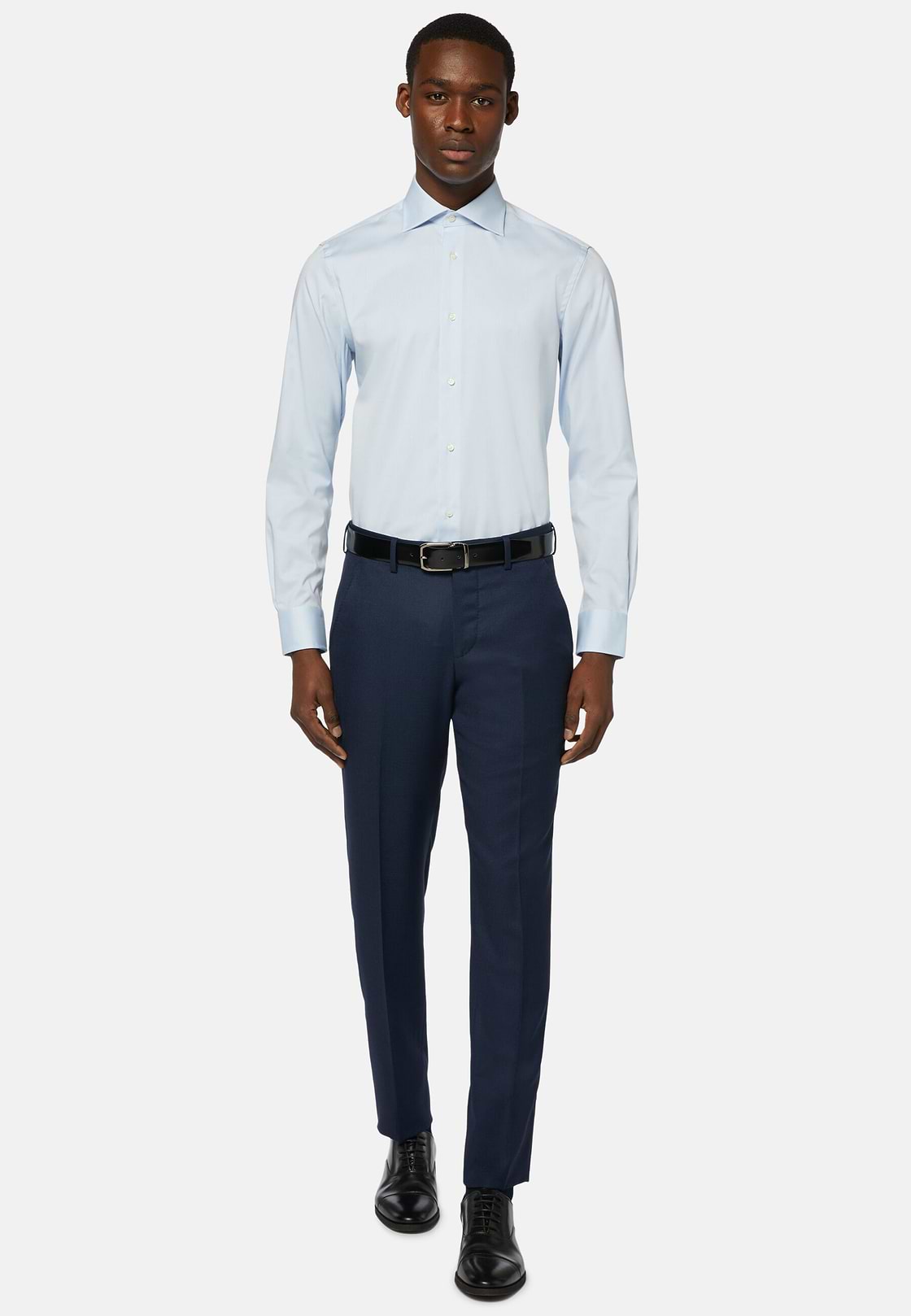 Blue Pin Point Cotton Slim Fit Shirt, Light blue, hi-res