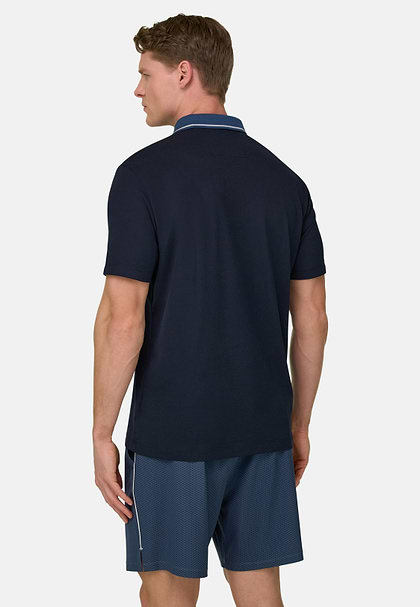 Wysokiej jakości koszulka polo z tkaniny typu pika z wełną S-Cafè®, Navy blue, hi-res