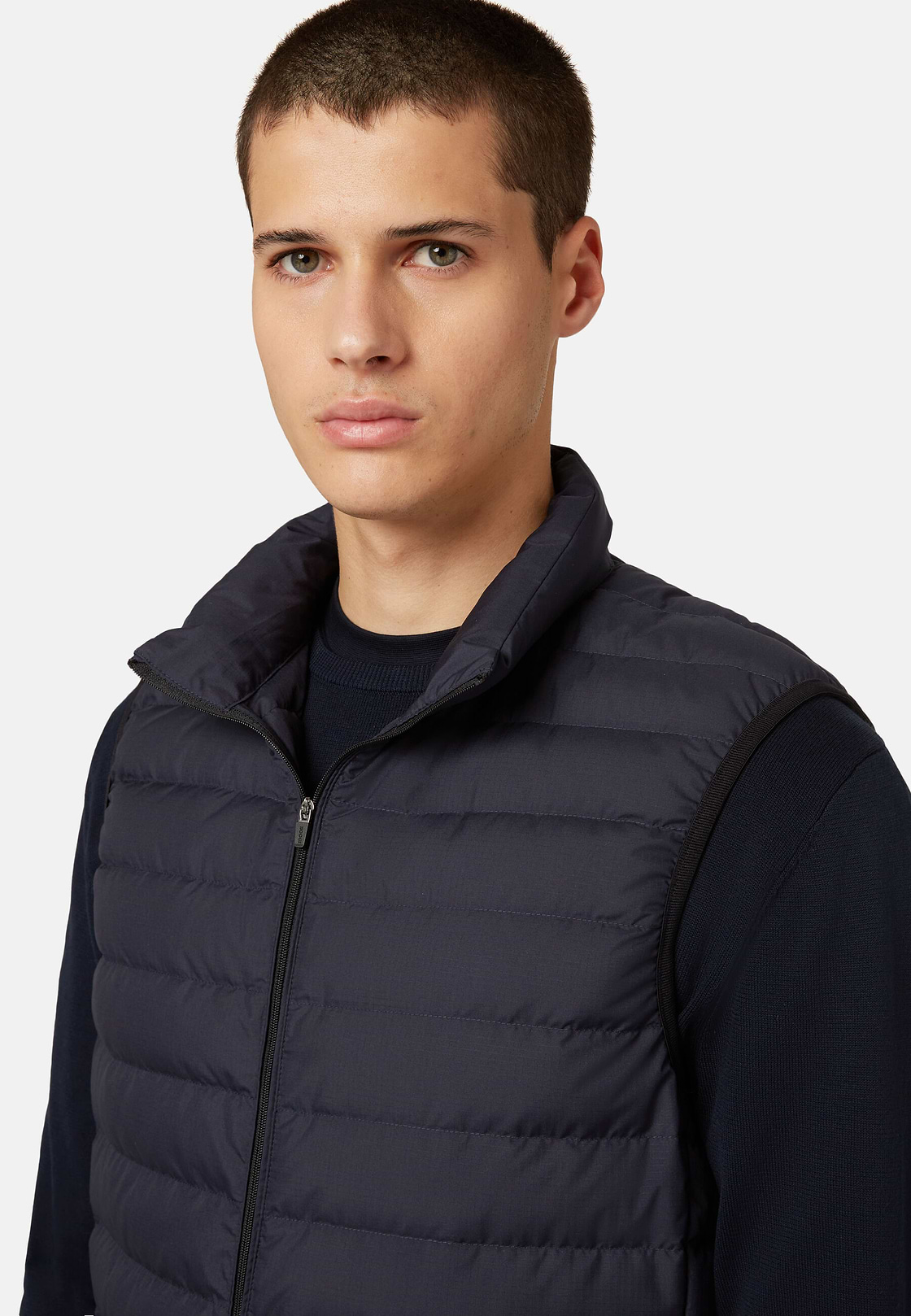 Goose Down Recycled Fabric Waistcoat, Navy blue, hi-res