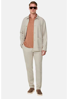 Giacca Camicia Sabbia Diagonale In Cotone E Lino