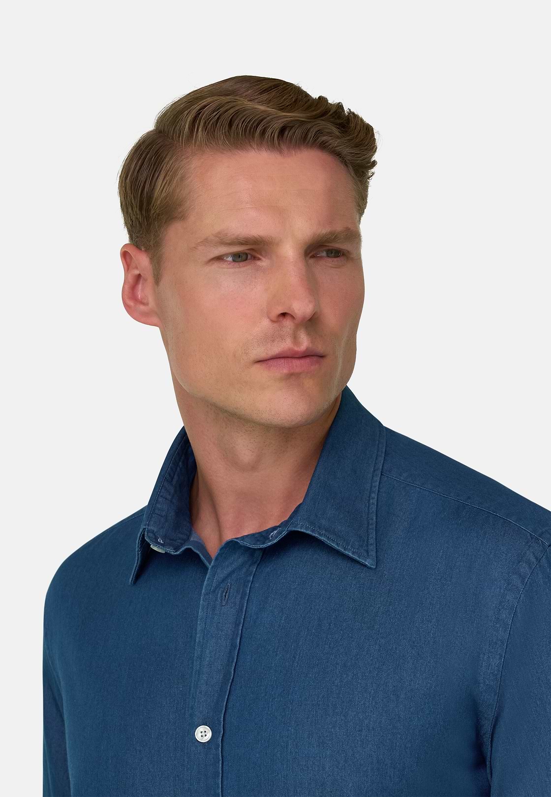 Overhemd in Katoenen Denim Regular Fit, Medium Blue, hi-res, 3