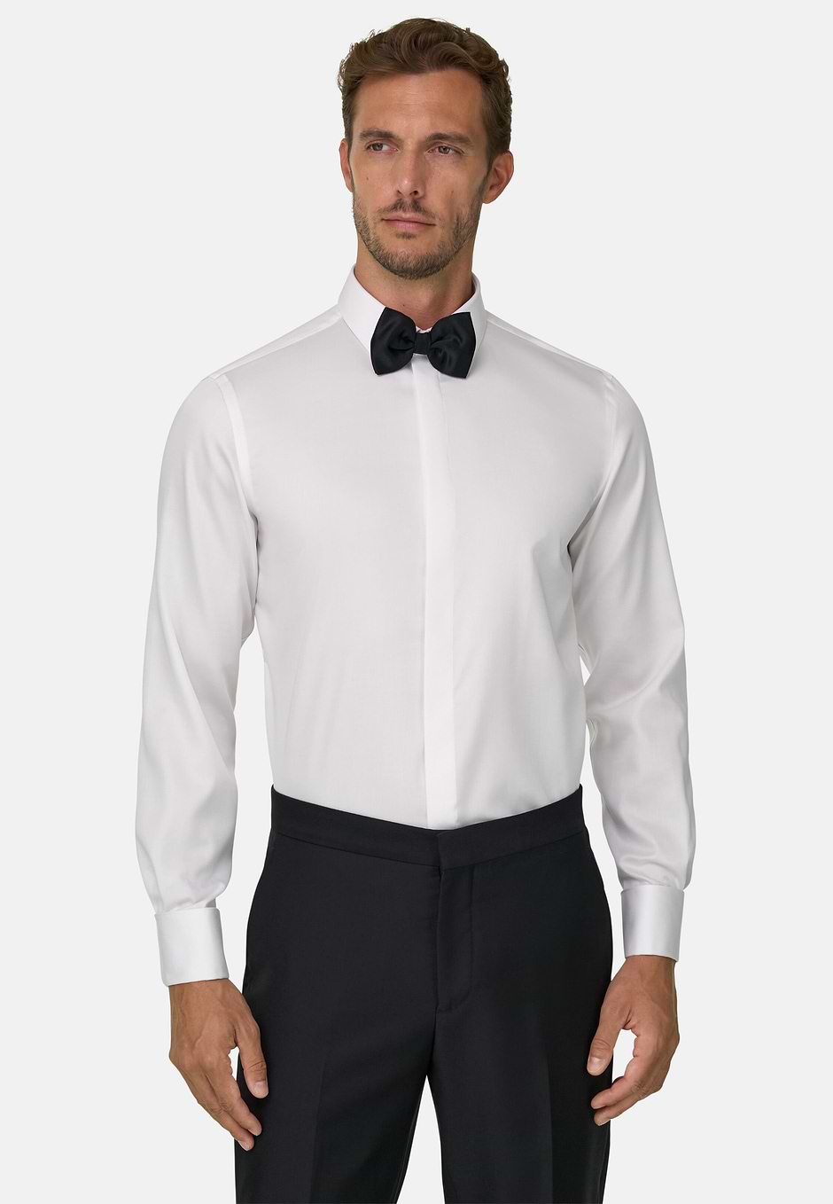 Slim Fit Shirt in Cotton, White, hi-res