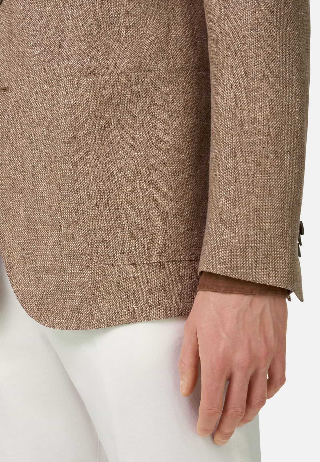 Herringbone Linen and Wool Jacket, Taupe, hi-res, 4