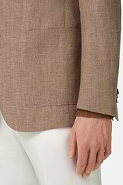 Herringbone Linen and Wool Jacket, Taupe, thumb, 4