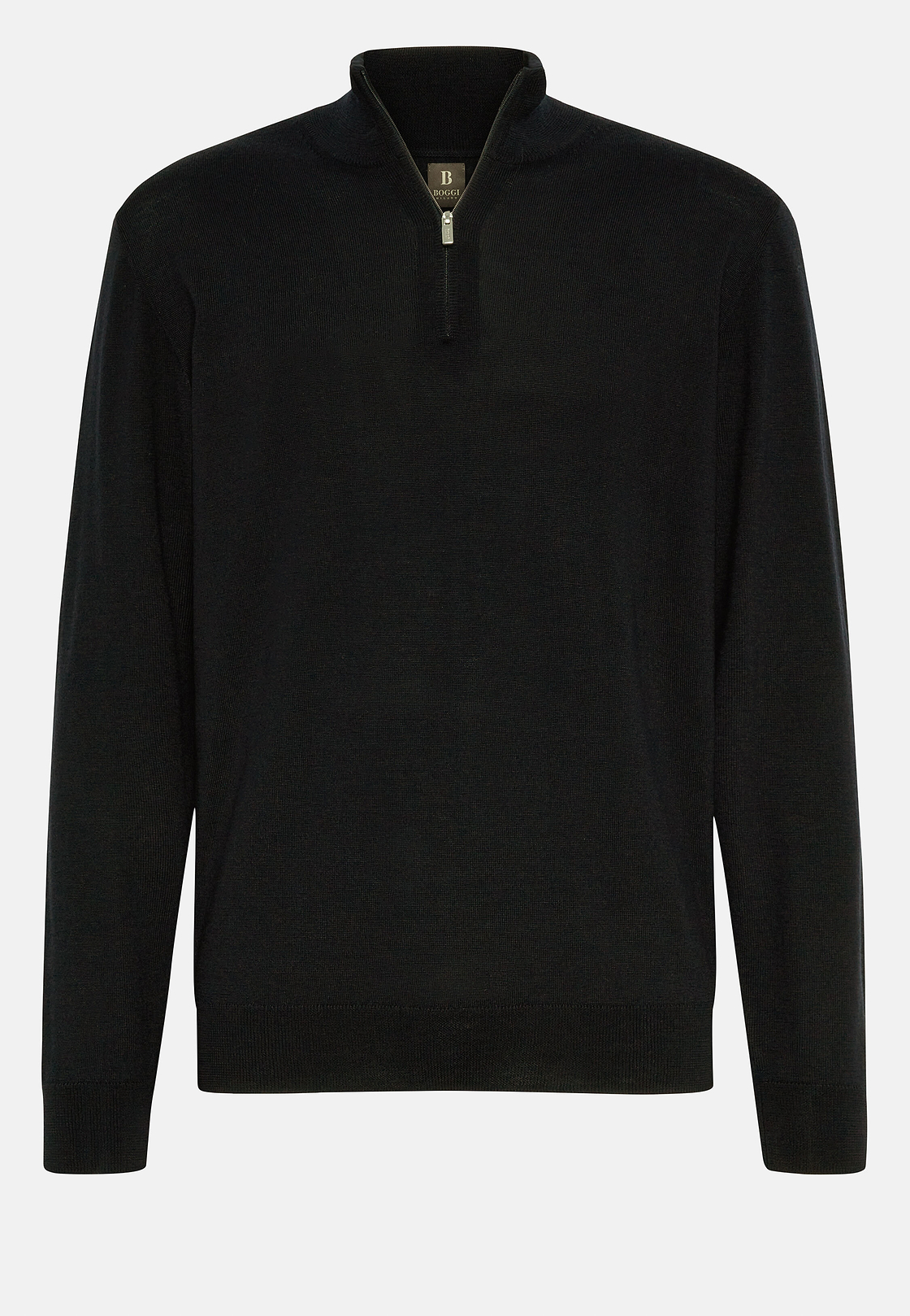 Black Merino Wool Half-Zip Jumper, Black, hi-res