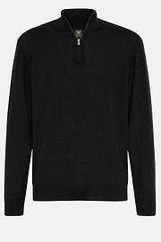 Schwarzer Pullover Mit Halbem Reißverschluss Aus Merinowolle, Schwarz, hi-res