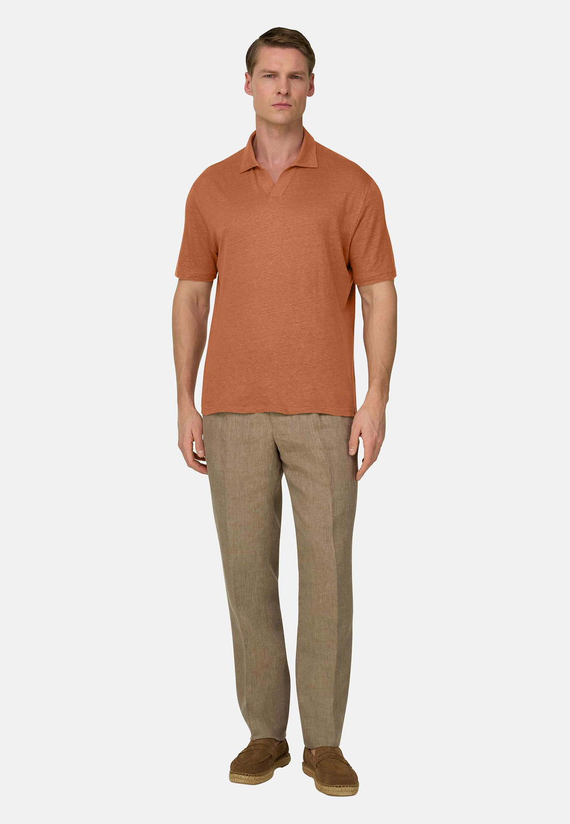 Polo In Jersey Di Lino Elasticizzato, Rosso, hi-res, 2