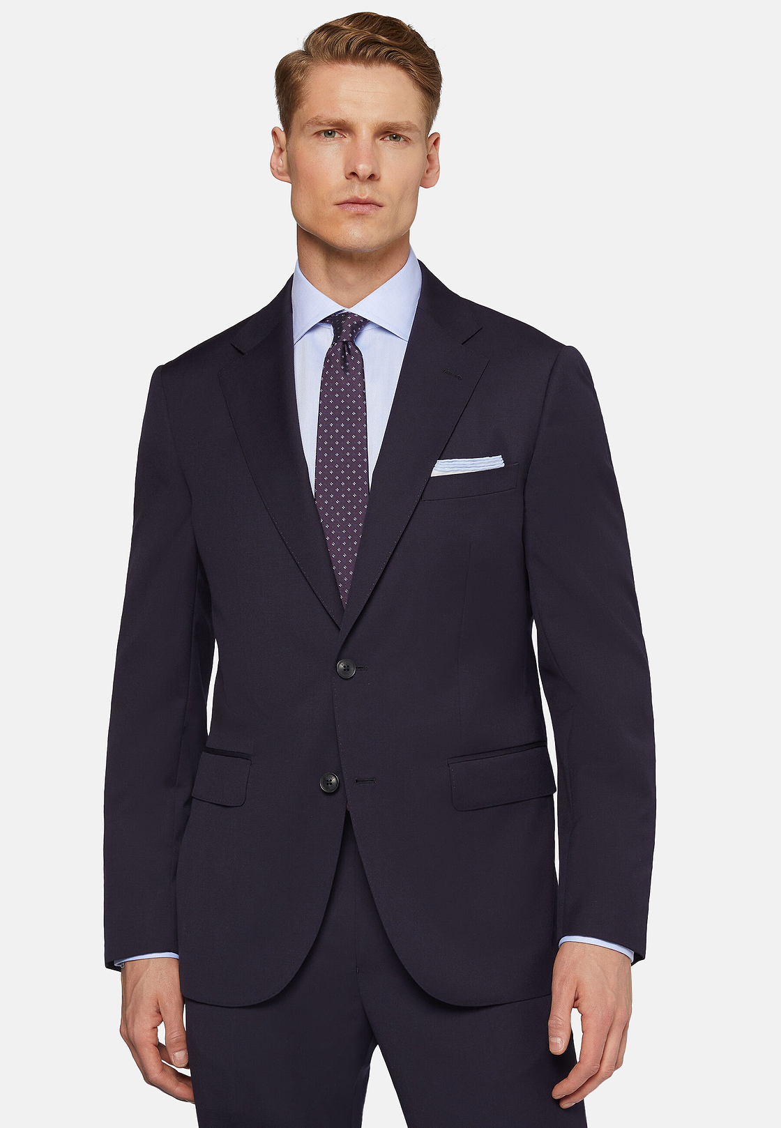 Strecth Wool Suit Style Firenze, Navy blue, hi-res