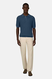 Knitted Polo Shirt in 100% Organic Cotton, Blue, thumb, 2