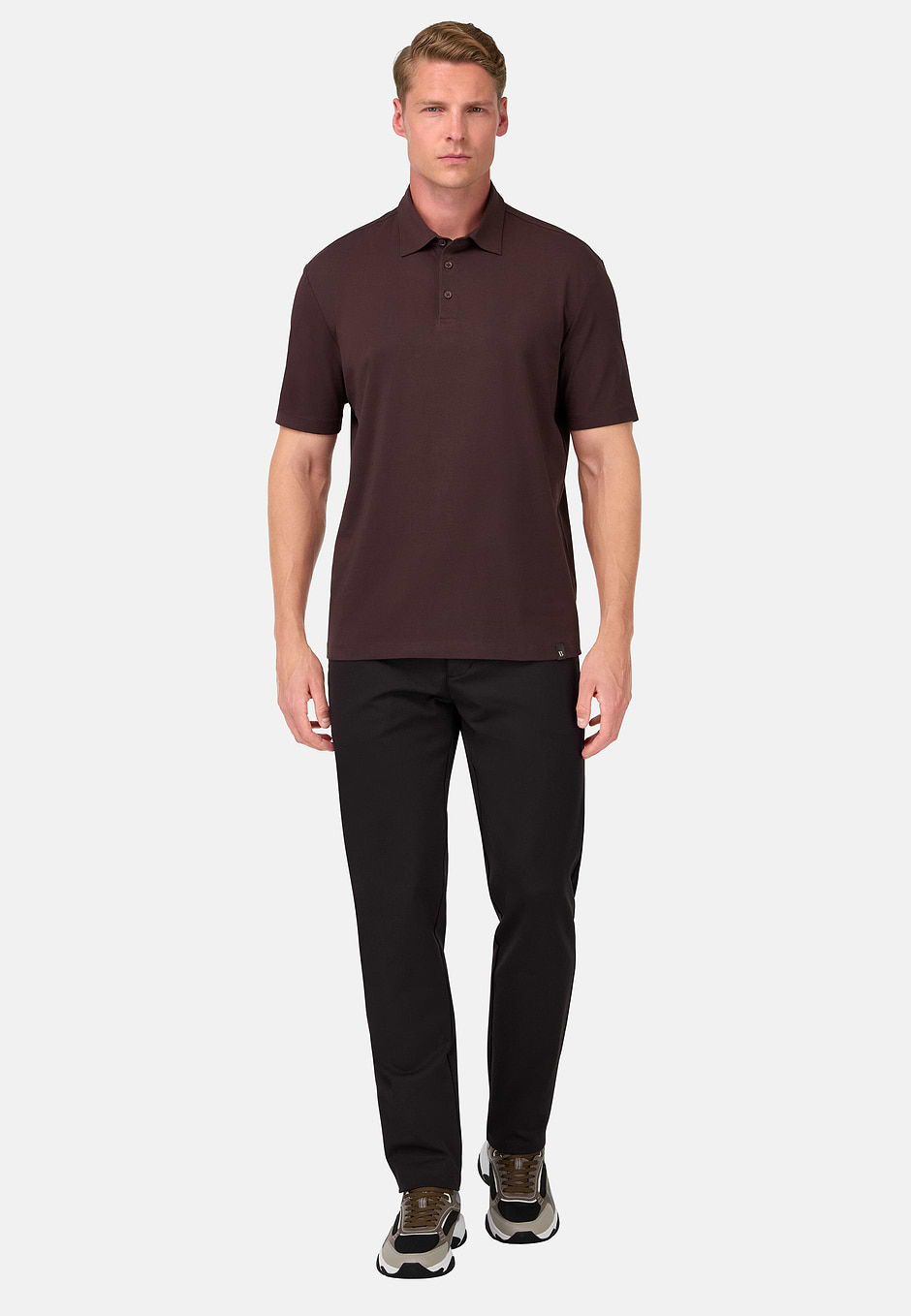 Polo Shirt In Stretch Supima Cotton, Dark brown, hi-res