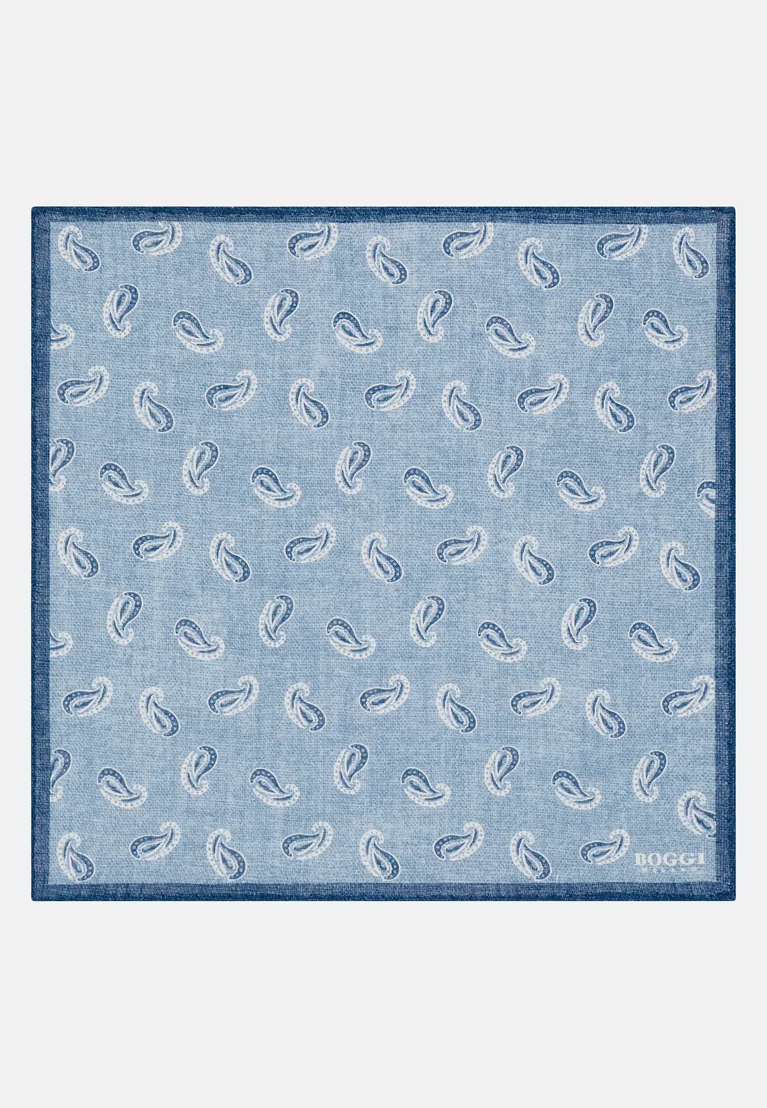 Paisley Print Linen Pocket Square, Light Blue, hi-res
