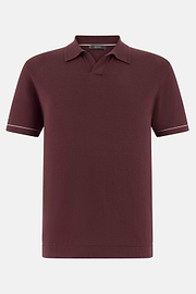 Strick-Poloshirt Aus Baumwollkrepp, Burgundy, thumb, 5
