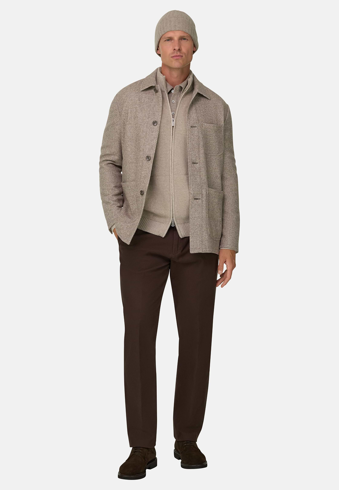 Structured Shacket in Wool Silk Cashmere, Taupe, hi-res, 2