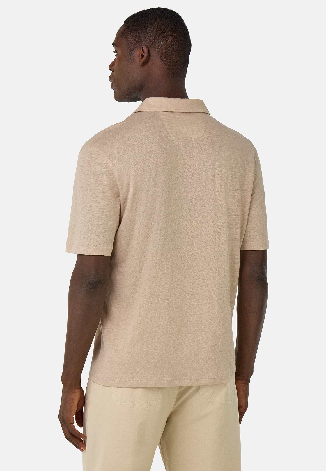 Stretch Linen Jersey Polo Shirt, Sand, hi-res