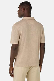 Stretch Linen Jersey Polo Shirt, Sand, hi-res