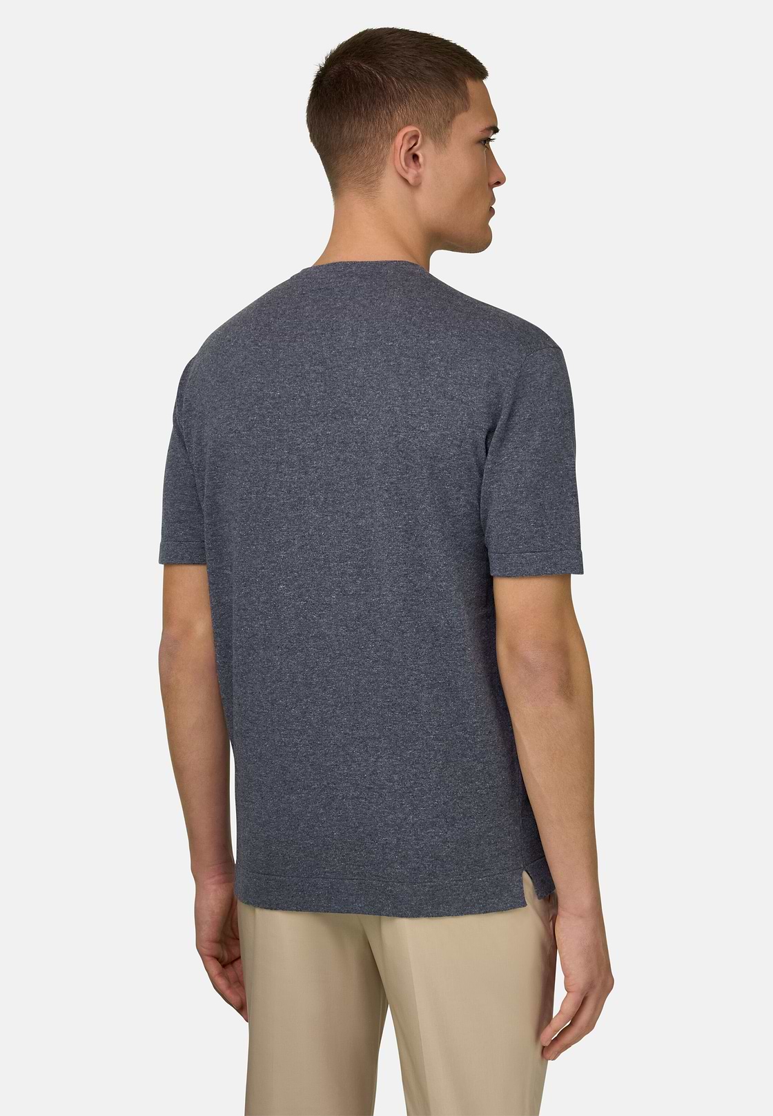 T-Shirt aus Baumwoll-Leinen-Strick, Indigo, hi-res, 3