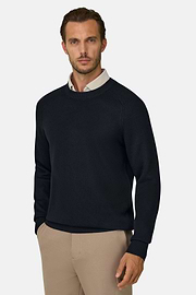 Crew Neck Jumper in Merino Wool Blend WOOLTECH, Black, thumb, 1